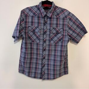 The North Face Men's Plaid Snap Button Short Sleeve Shirt - Blue Red Gorpcore